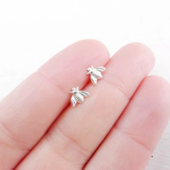 Beautiful Dainty Bee Sterling Silver Stud Earrings - Picture 2 of 5